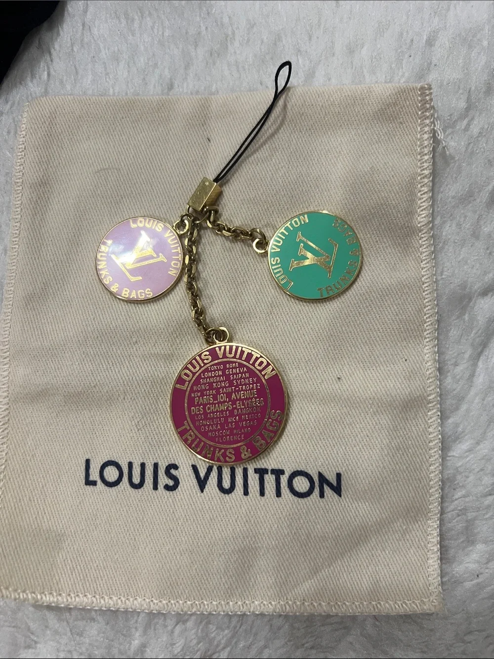 Louis Vuitton Gold-Tone Charm Trio with Pink, Mint and Purple Enamel